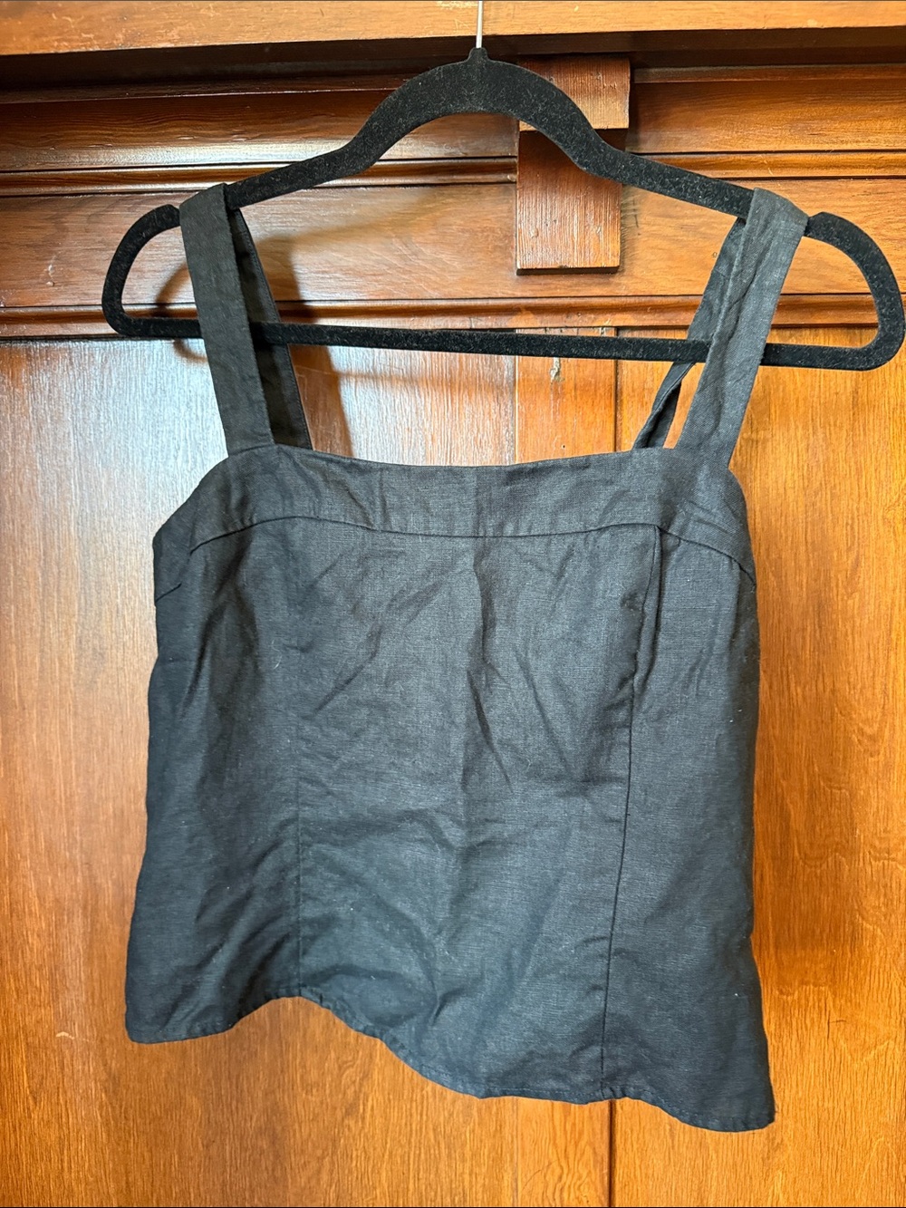 Quince European Linen Black Square-Neck Linen Tank Top